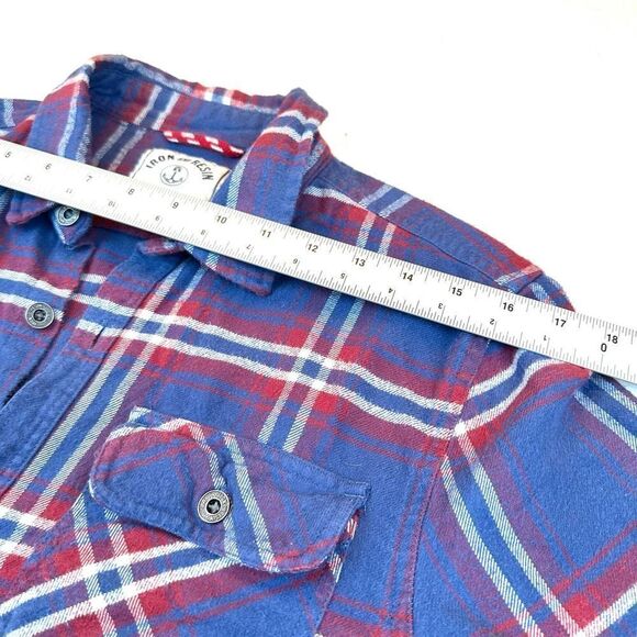 Iron and Resin Red Plaid Freedom Riders Cotton Flannel Shirt Men’s S-M Read - Picture 6 of 11